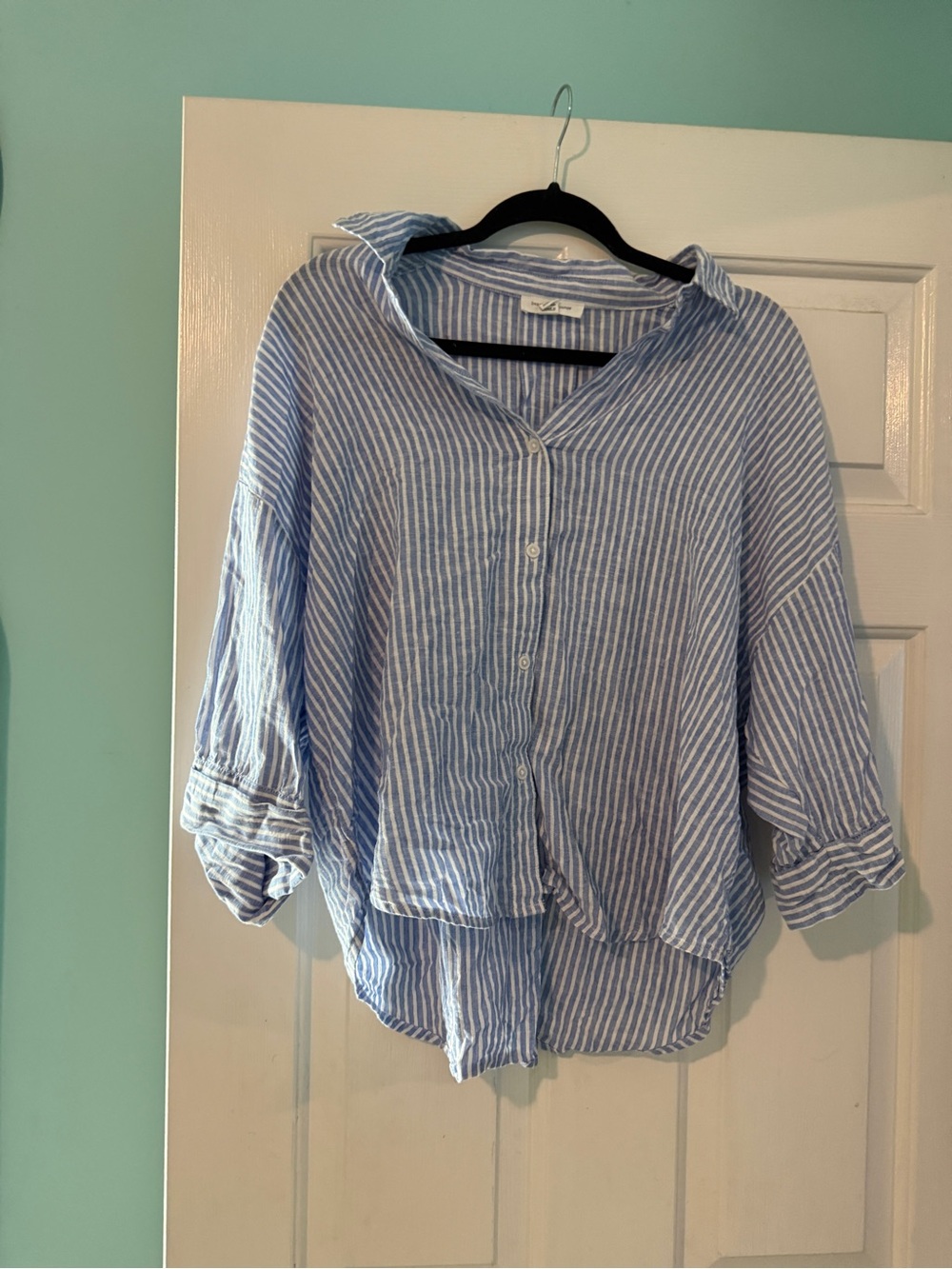 beachlunchlounge Blue and White Striped Relaxed Button-Down Shirt